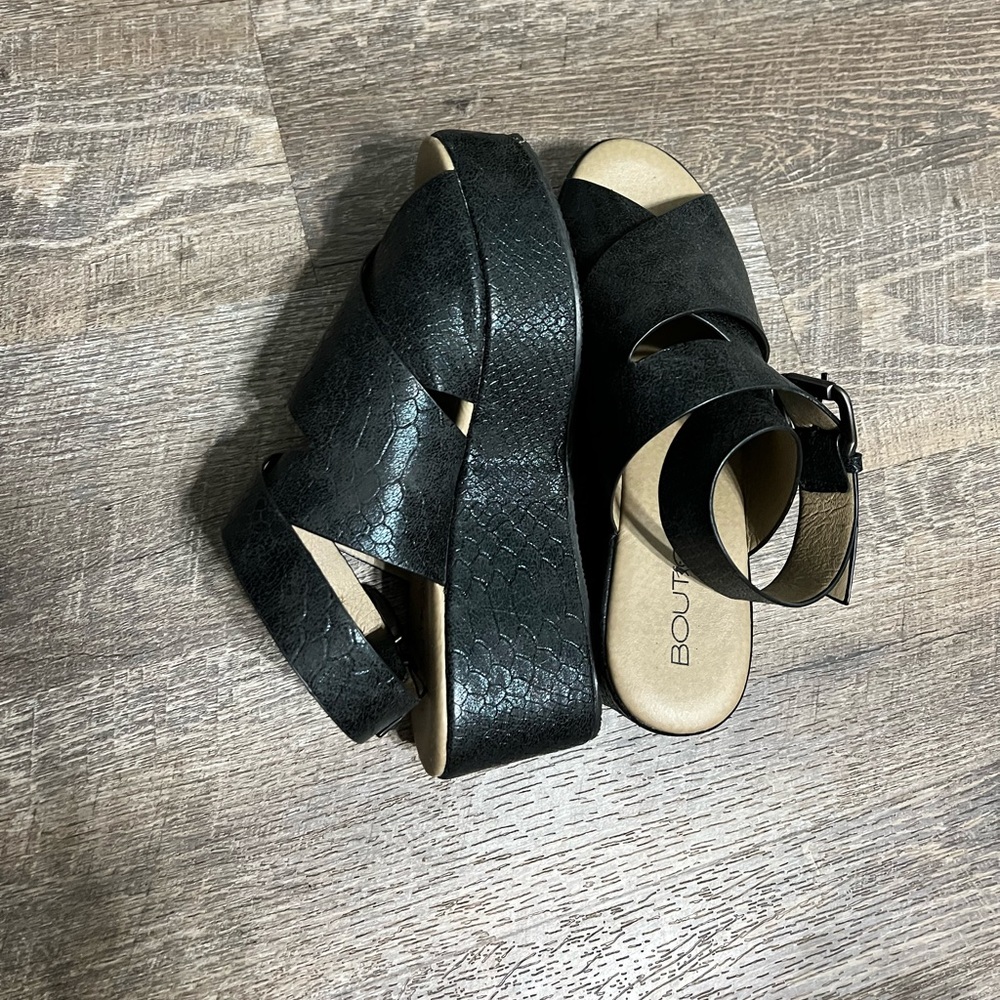 Boutique by Corkys Black Snake Wedge Sandals